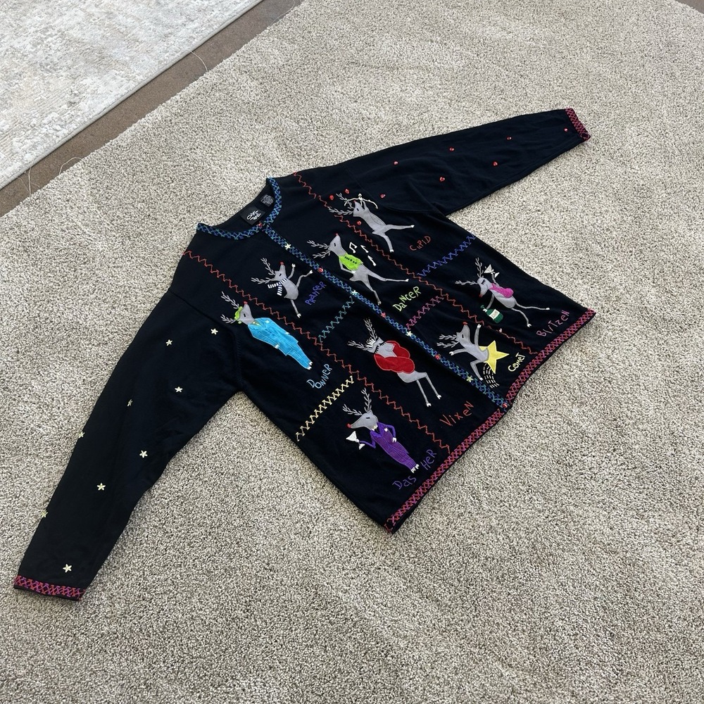 Christina Rotelli Womens 2X XXL Christmas Embelished Sweater Cardigan Reindeer - Picture 2 of 9